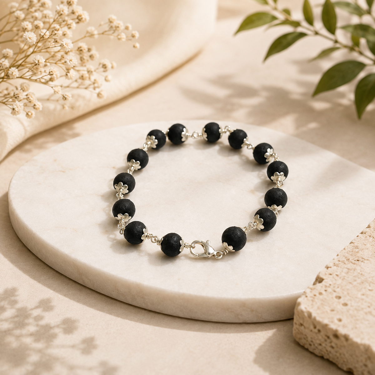 Natural Karungali Silver Plated Bracelet – 8 MM