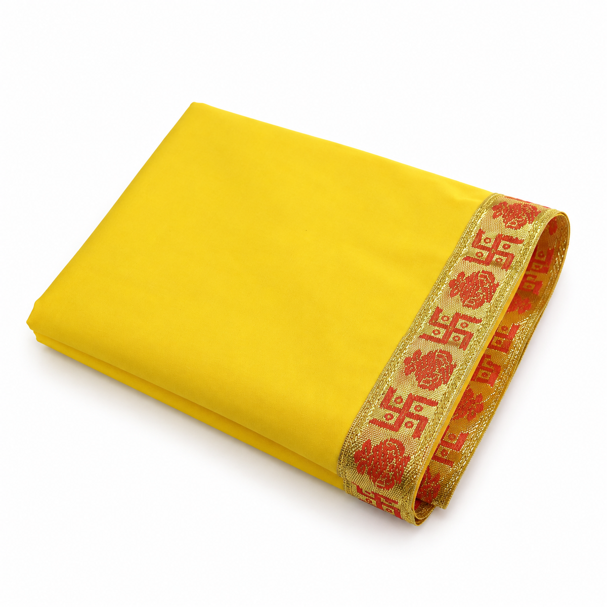 Yellow Velvet Puja Aasan with Golden Border – 20x30 Inch