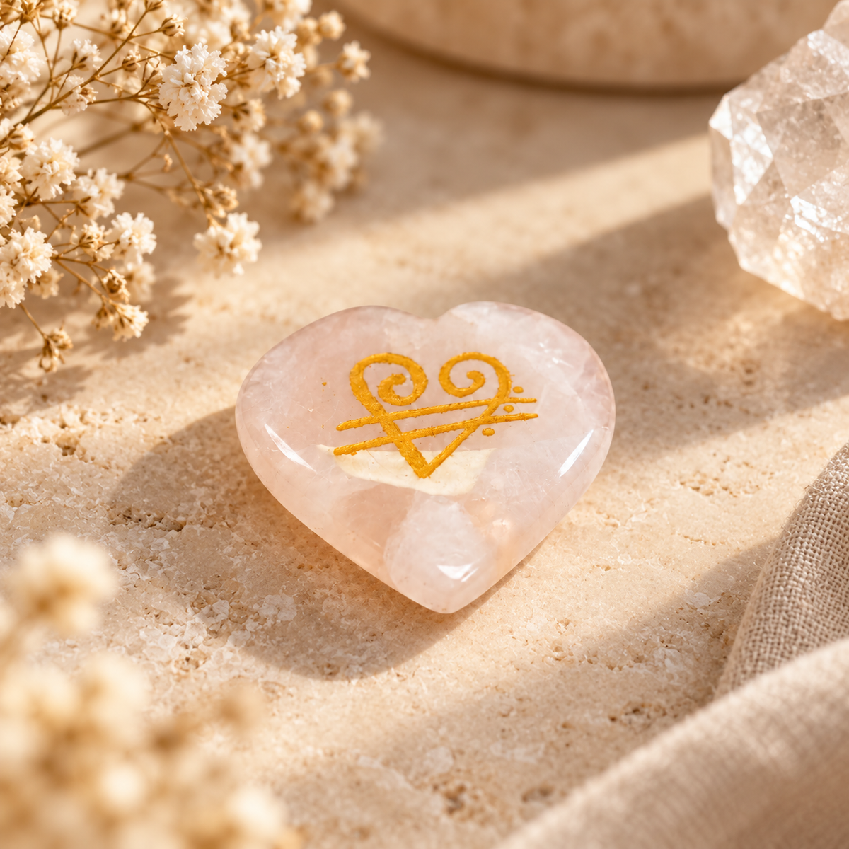 Rose Quartz Angel Number & Zibu Symbol Pocket Stone