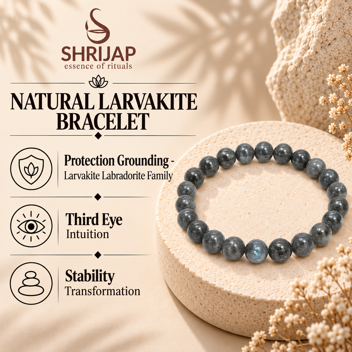Natural Larvikite Bracelet – 8 MM