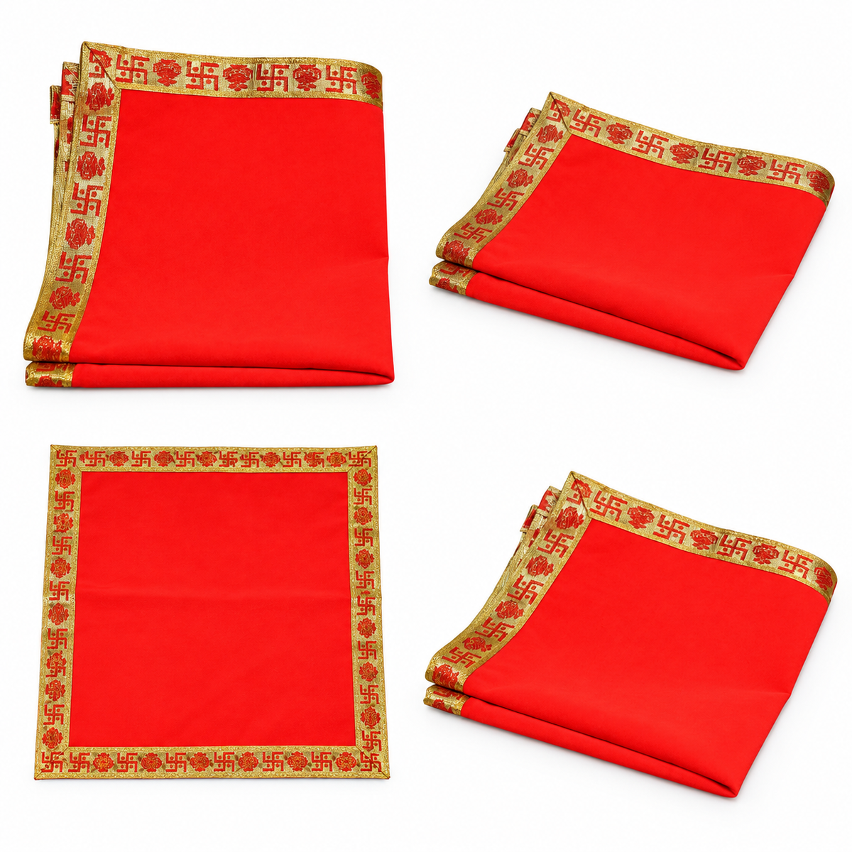 Red Velvet Puja Aasan with Golden Border – 20x20 Inch