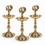 7 Inch Brass Peacock Lotus Diya On Stand