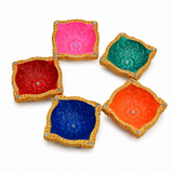 Handpainted Mandala Square Terracotta Diya – Royal