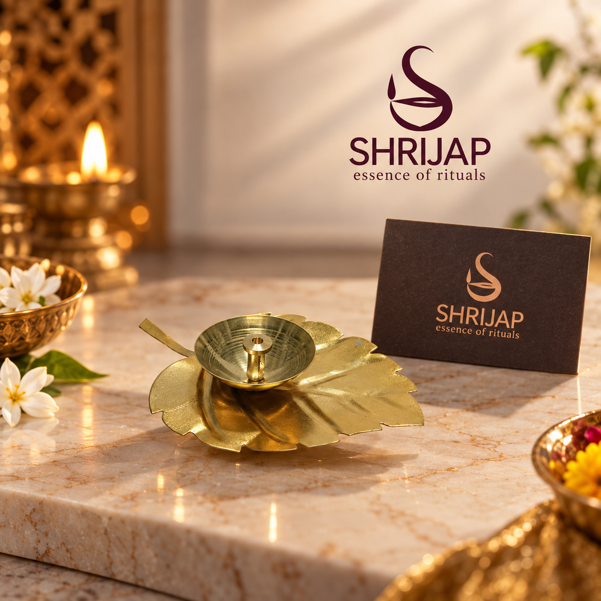 Brass Leaf Diya With Incense Holder