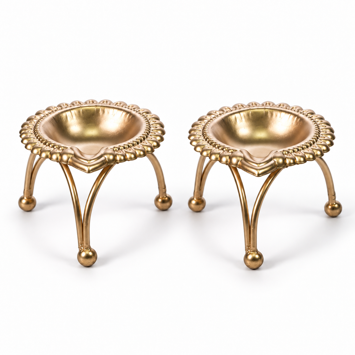 Tripod Brass Floral Diya