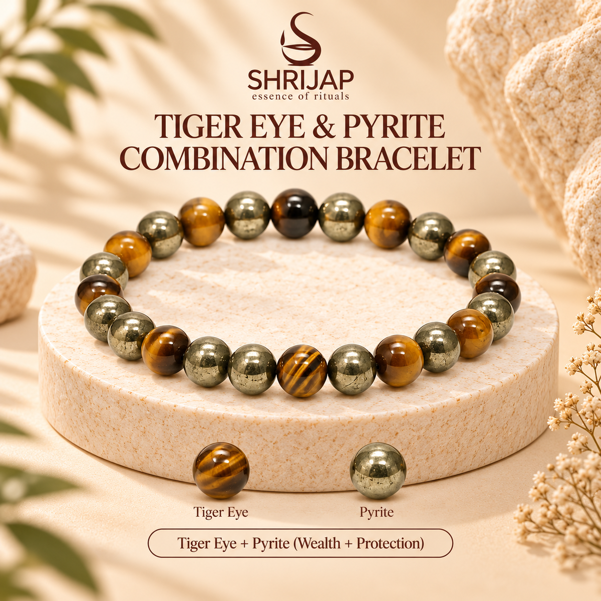 Tiger Eye & Pyramid Combination Bracelet – 8 MM