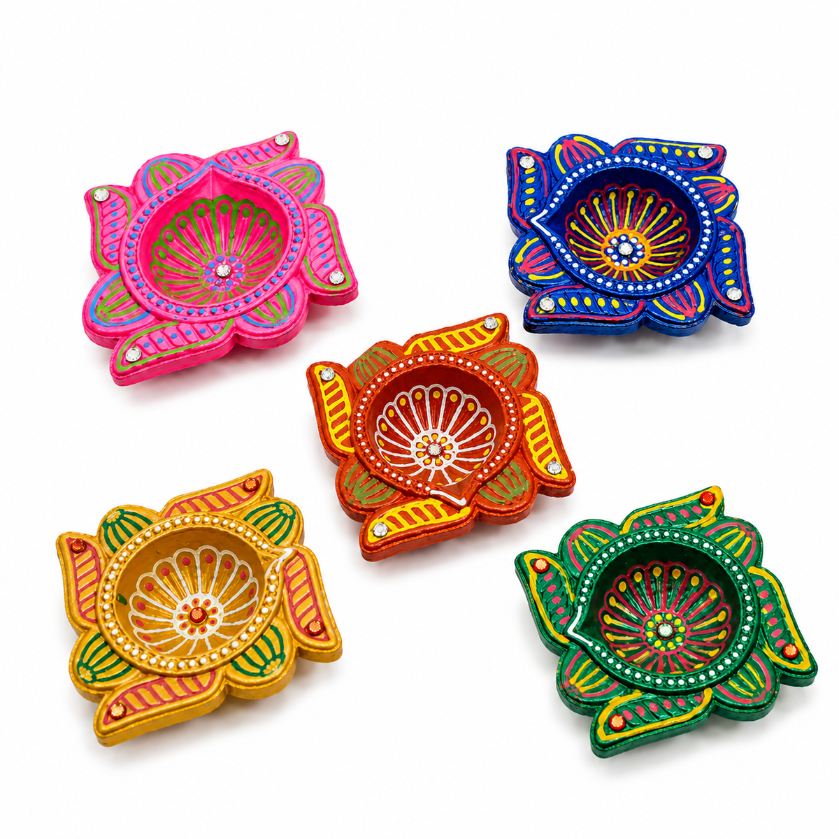 Handpainted Lotus Terracotta Diya – Floral