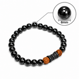 Natural Black Matte Karungali Wood Bracelet with Damru & Rudraksha Bead – 8 MM