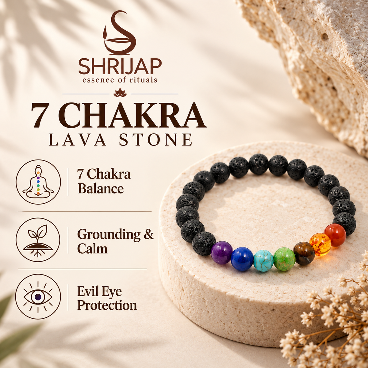 Natural 7 Chakra Lava Stone Bracelet – 8 MM