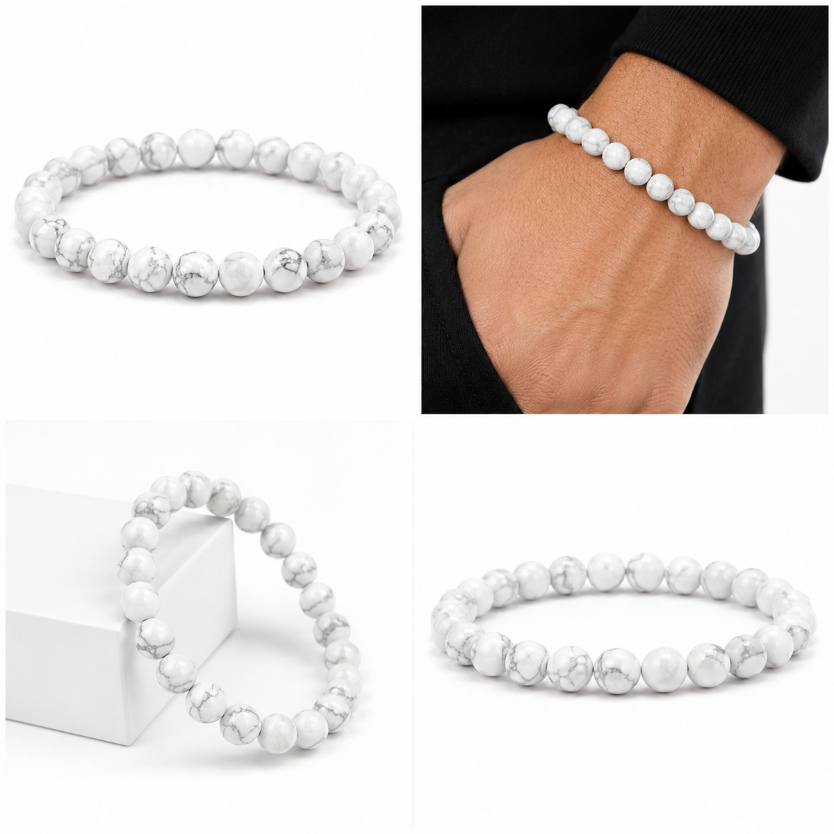 Natural White Howlite Bracelet – 8 MM