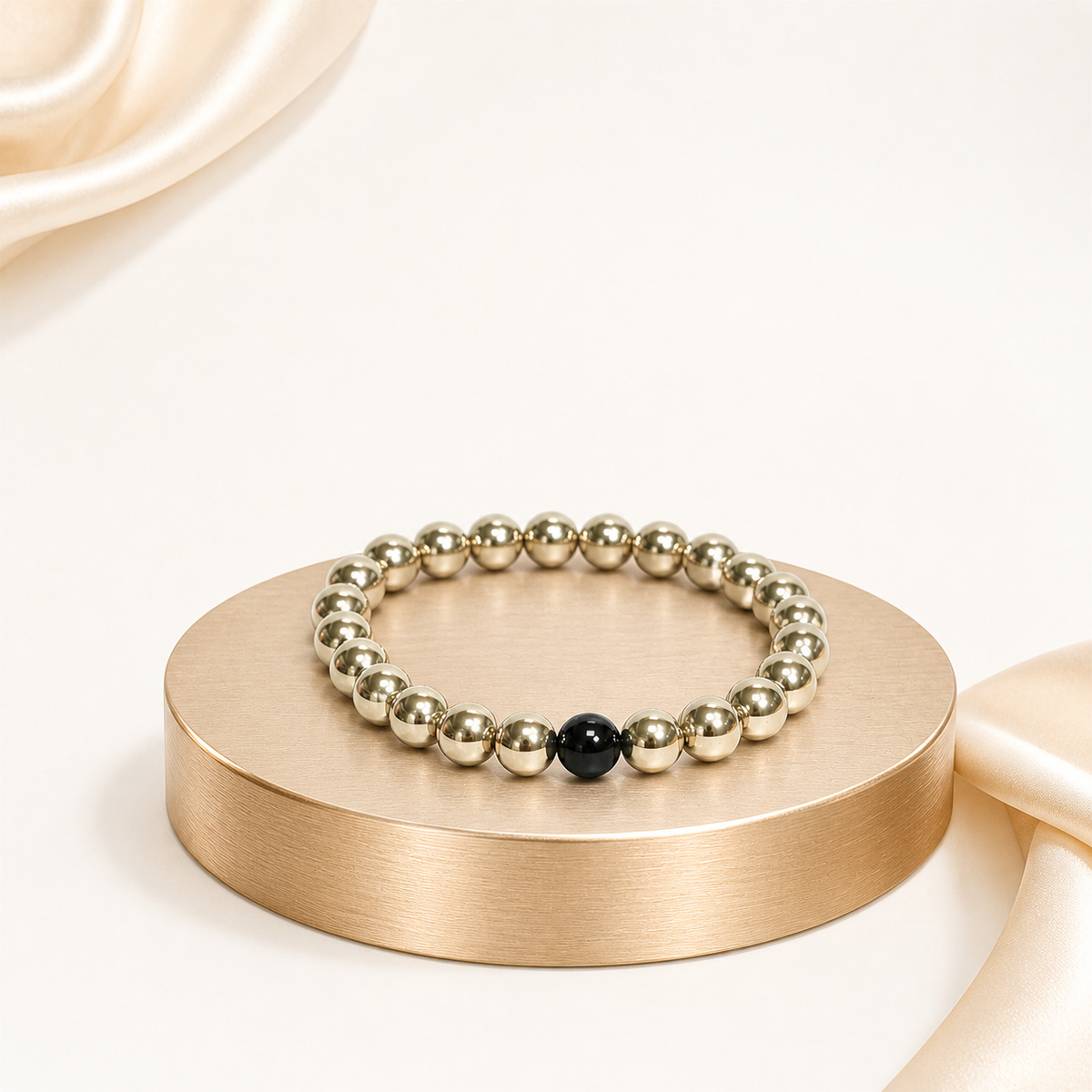 Golden Hematite Bracelet with Black Obsidian Accent – 8 MM