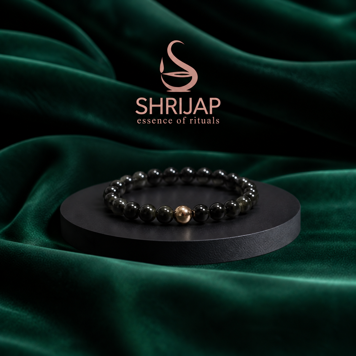 Black Obsidian Bracelet with Golden Hematite Accent – 8 MM