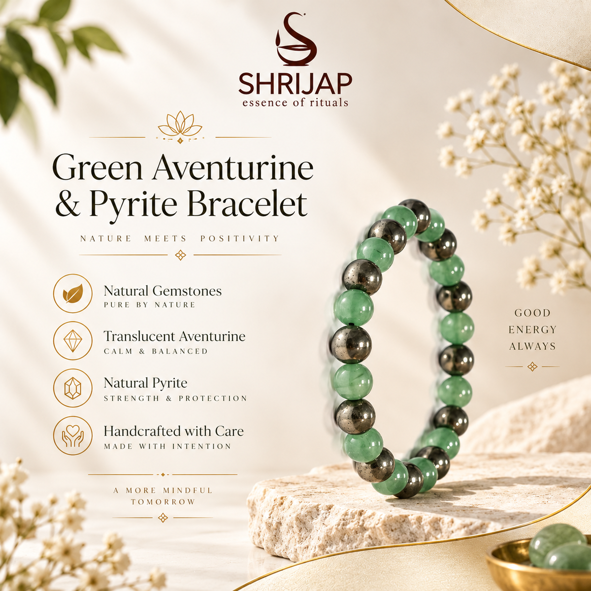 Green Aventurine & Pyrite Combination Bracelet – 8 MM