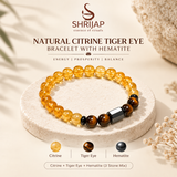 Natural Citrine Tiger Eye Bracelet with Hematite