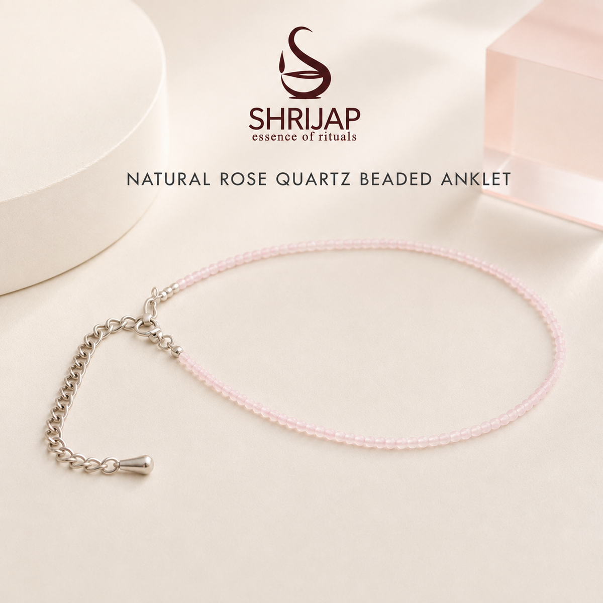 Natural Rose Quartz Beaded Anklet