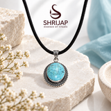 Natural Turquoise Stone Pendant – Silver Plated Vintage Finish