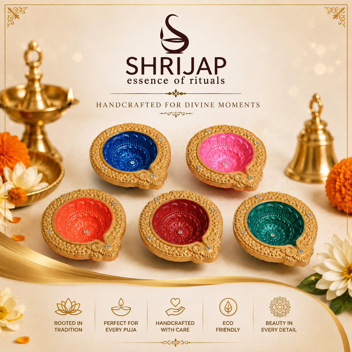 Handpainted Mandala Carved Terracotta Diya – Royal