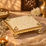 Golden Jari Work Puja Bed – 5x8 Inch