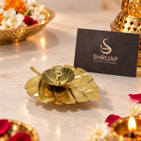 Brass Leaf Diya With Incense Holder