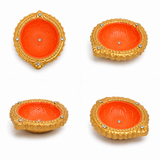 Handpainted Round Traditional Terracotta Diya – Royal
