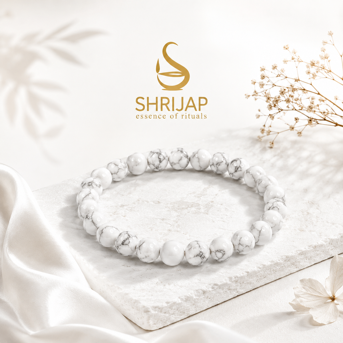 Natural White Howlite Bracelet – 8 MM