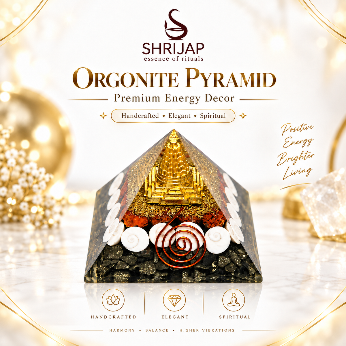 Dhanyog Wealth Pyramid with Copper Coil – Gomti Chakra Pyrite Shree Yantra