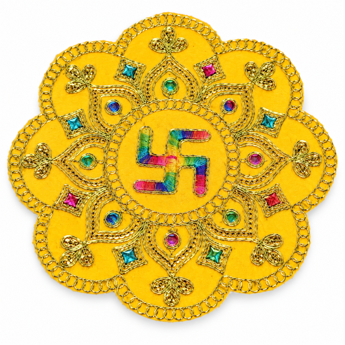 Velvet Swastik Puja Aasan with Jari Work – 7x7 Inch