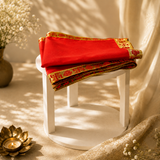 Item Name: Red Velvet Puja Aasan with Golden Border – 16x16 Inch
