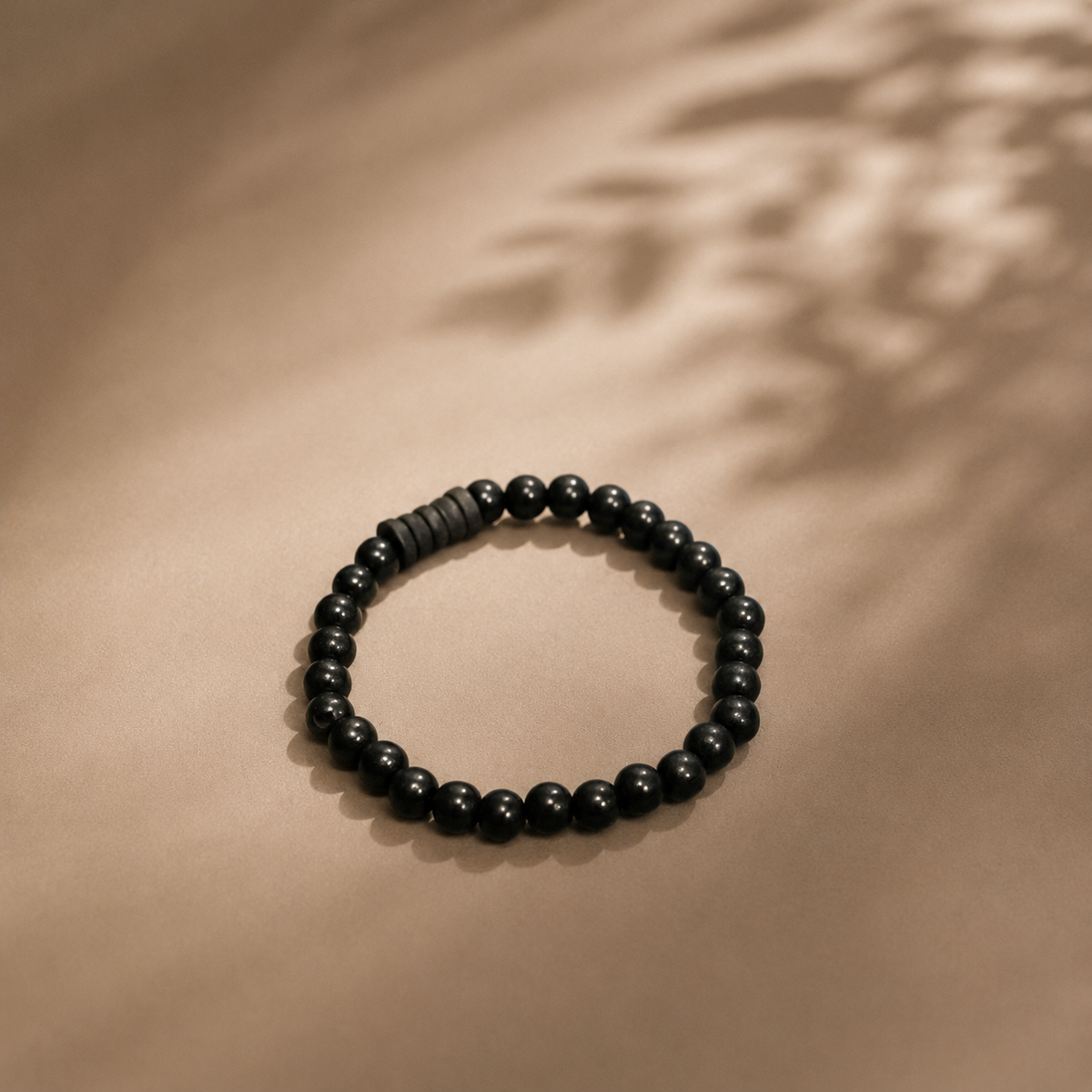 Natural Black Matte Karungali Wood Bracelet with Damru Bead – 6 MM