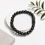 Natural Black Matte Karungali Wood Bracelet with Damru Bead – 8 MM