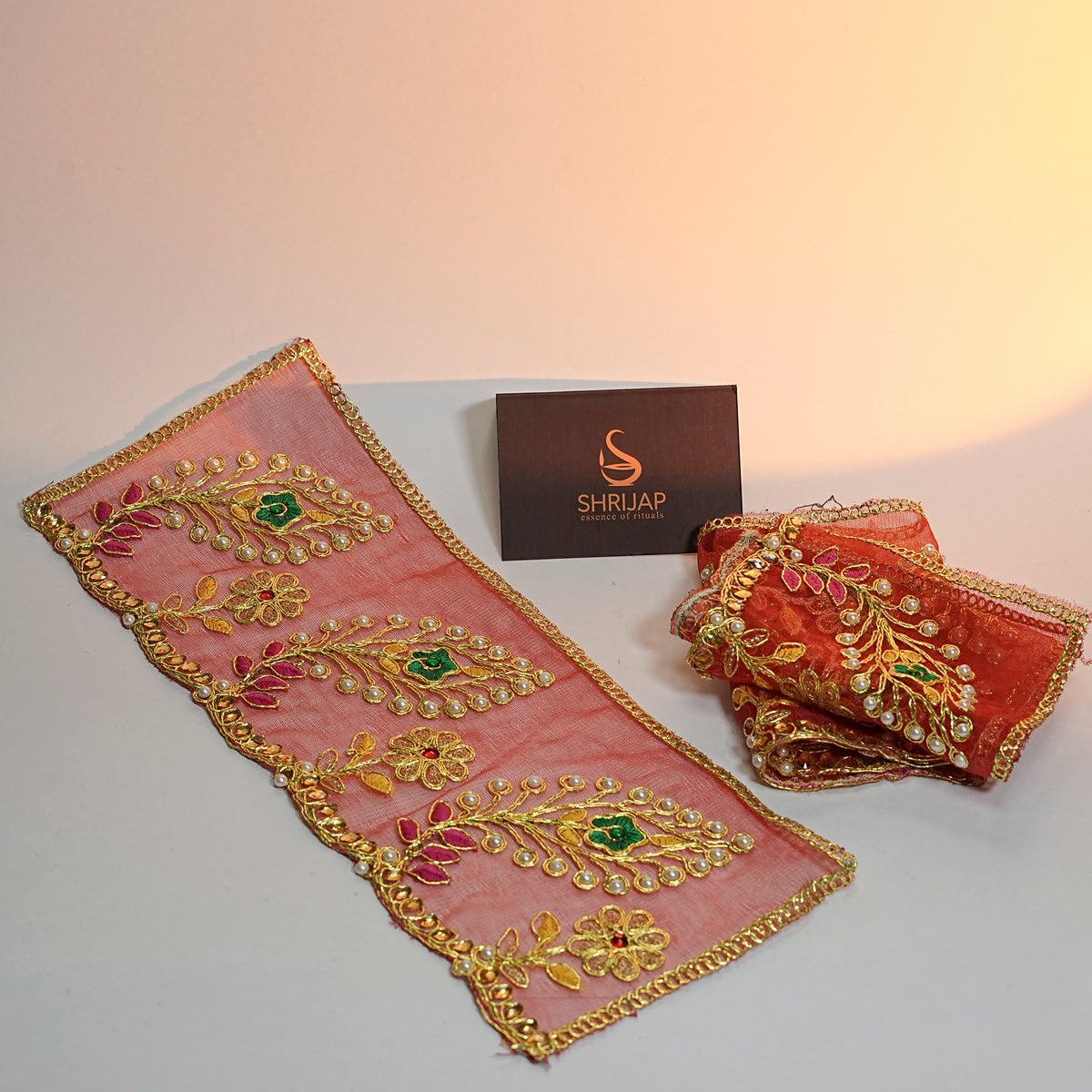 Royal Red Heavy Jari Embroidered Chunri with Pearl Work – 6 x15 Inch