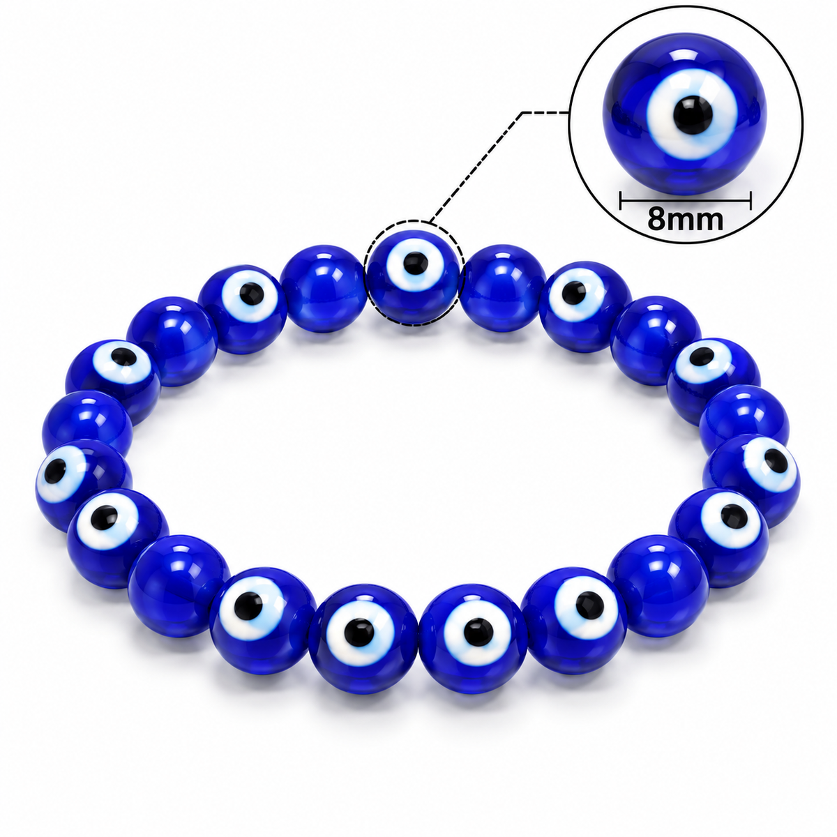 Natural Blue Evil Eye Bracelet 8 MM
