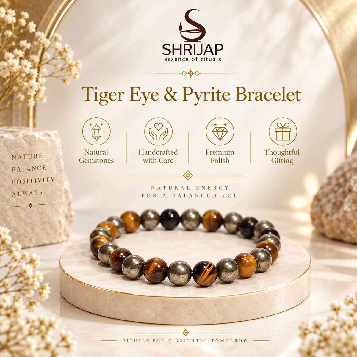 Tiger Eye & Pyramid Combination Bracelet – 8 MM