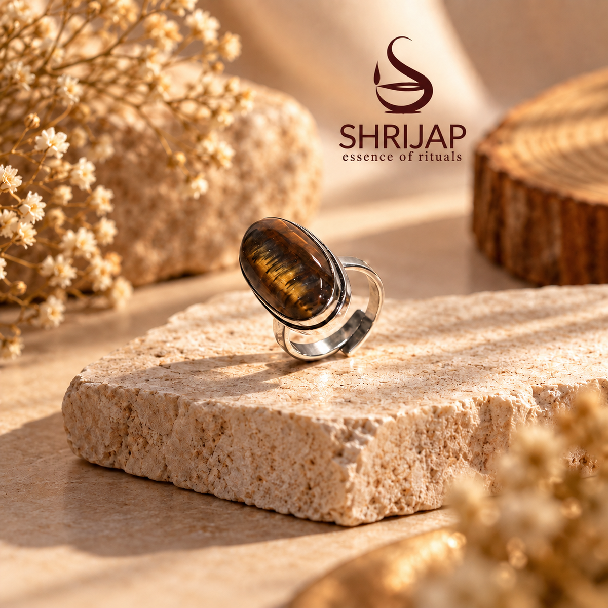 Natural Tiger Eye Stone Ring – Silver Finish