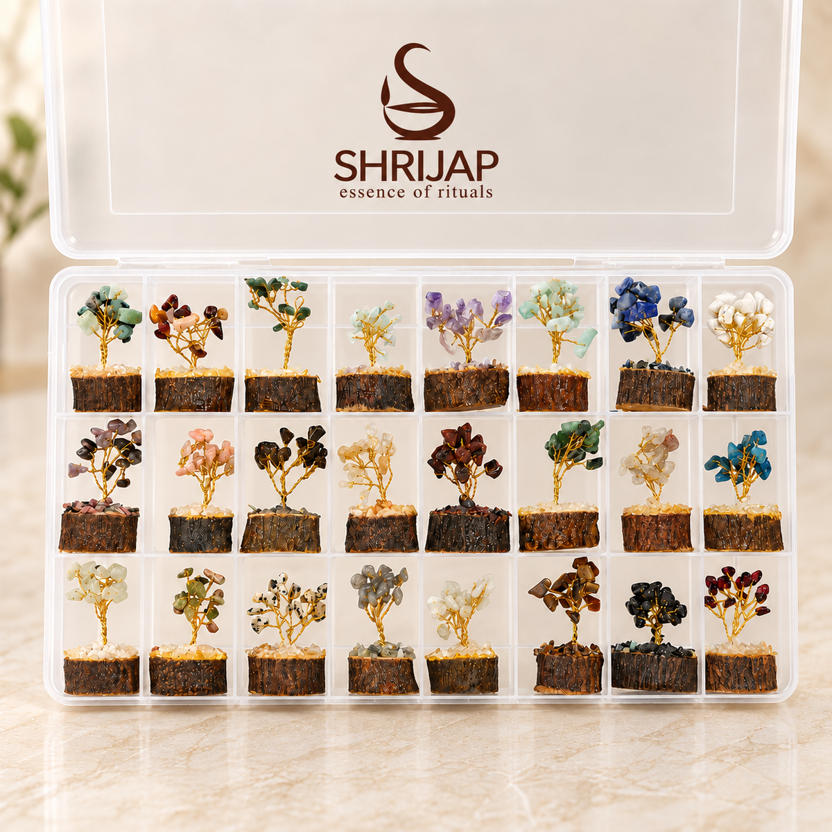 Mini Crystal Tree Box Set – 24 Pcs Gemstone Tree