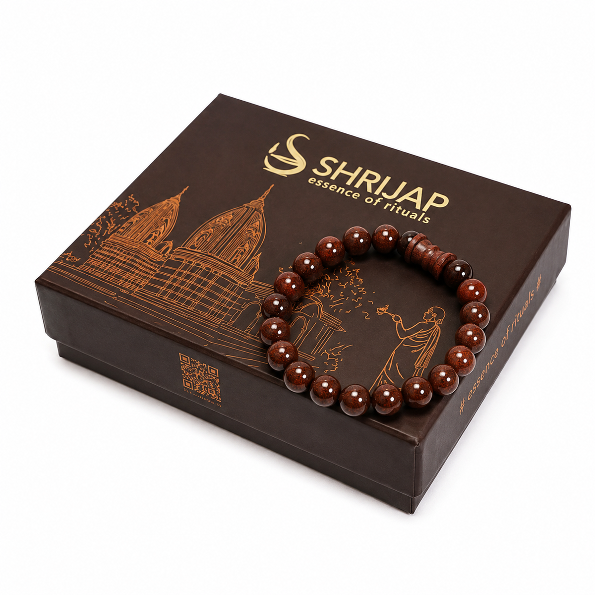 Natural Red Sandalwood Bracelet with Damru – 8 MM
