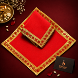Red Velvet Puja Aasan with Golden Border – 12x12 Inch