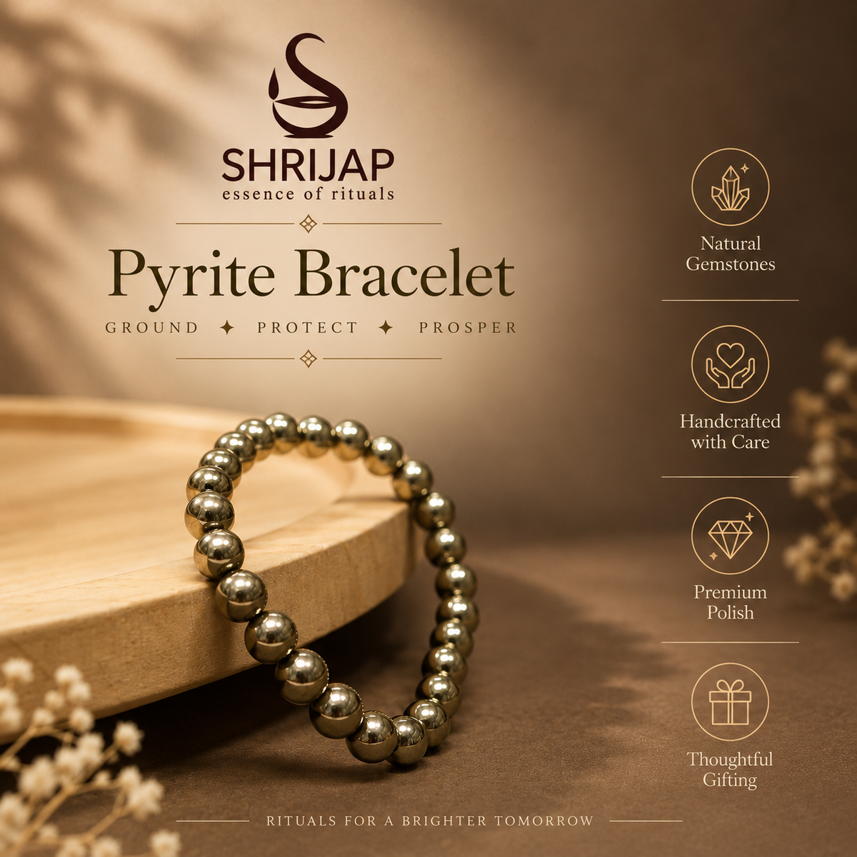 Natural Golden Pyrite Bracelet 8 MM