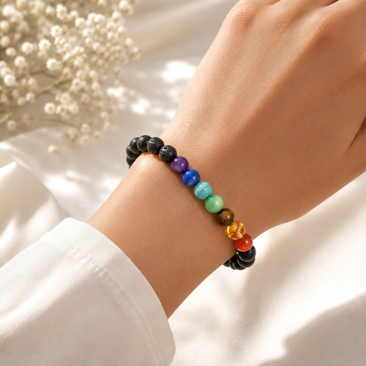 Natural 7 Chakra Lava Stone Bracelet – 8 MM
