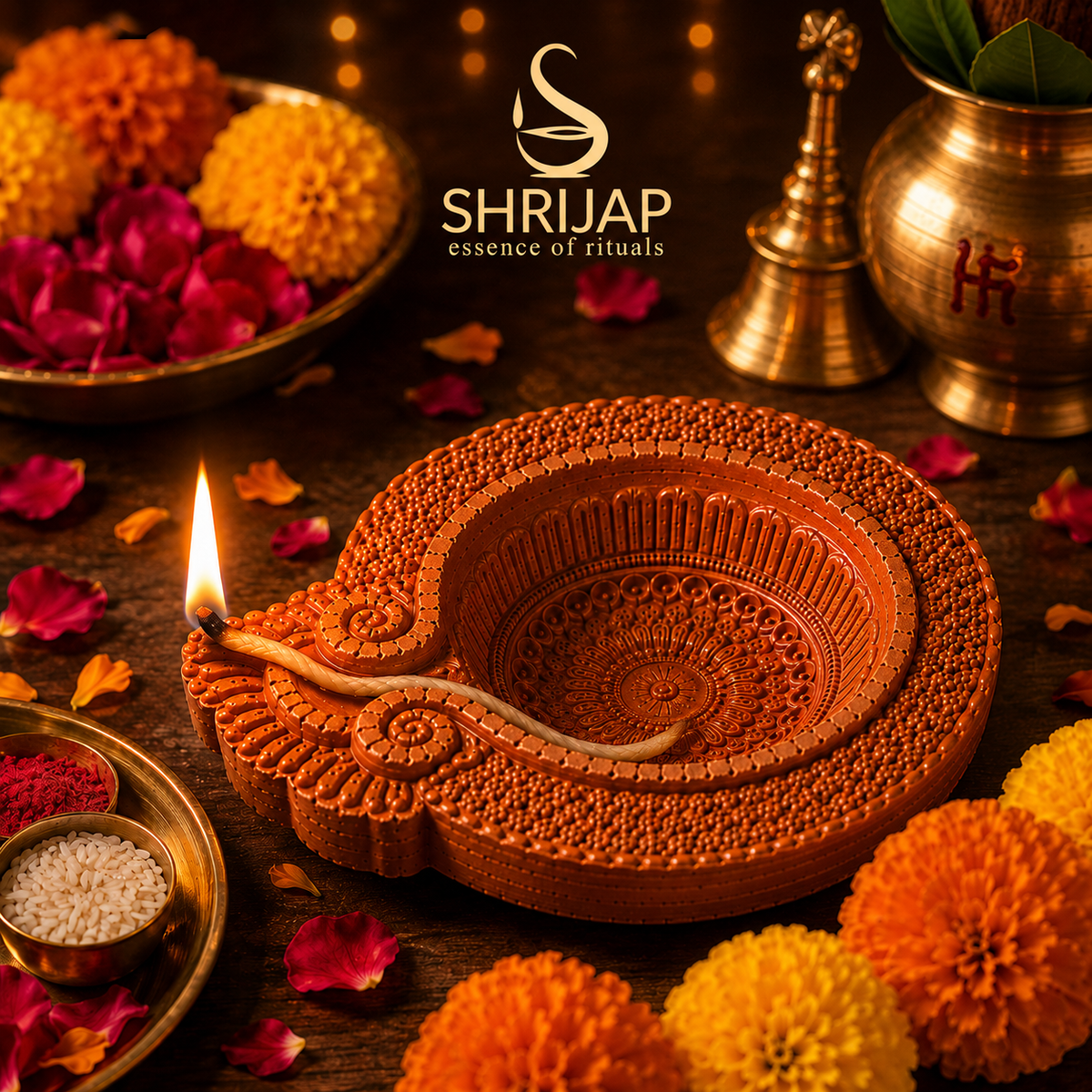 Mandala Carved Terracotta Diya – Classic