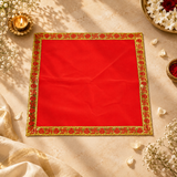 Red Velvet Puja Aasan with Golden Border – 18x18 Inch