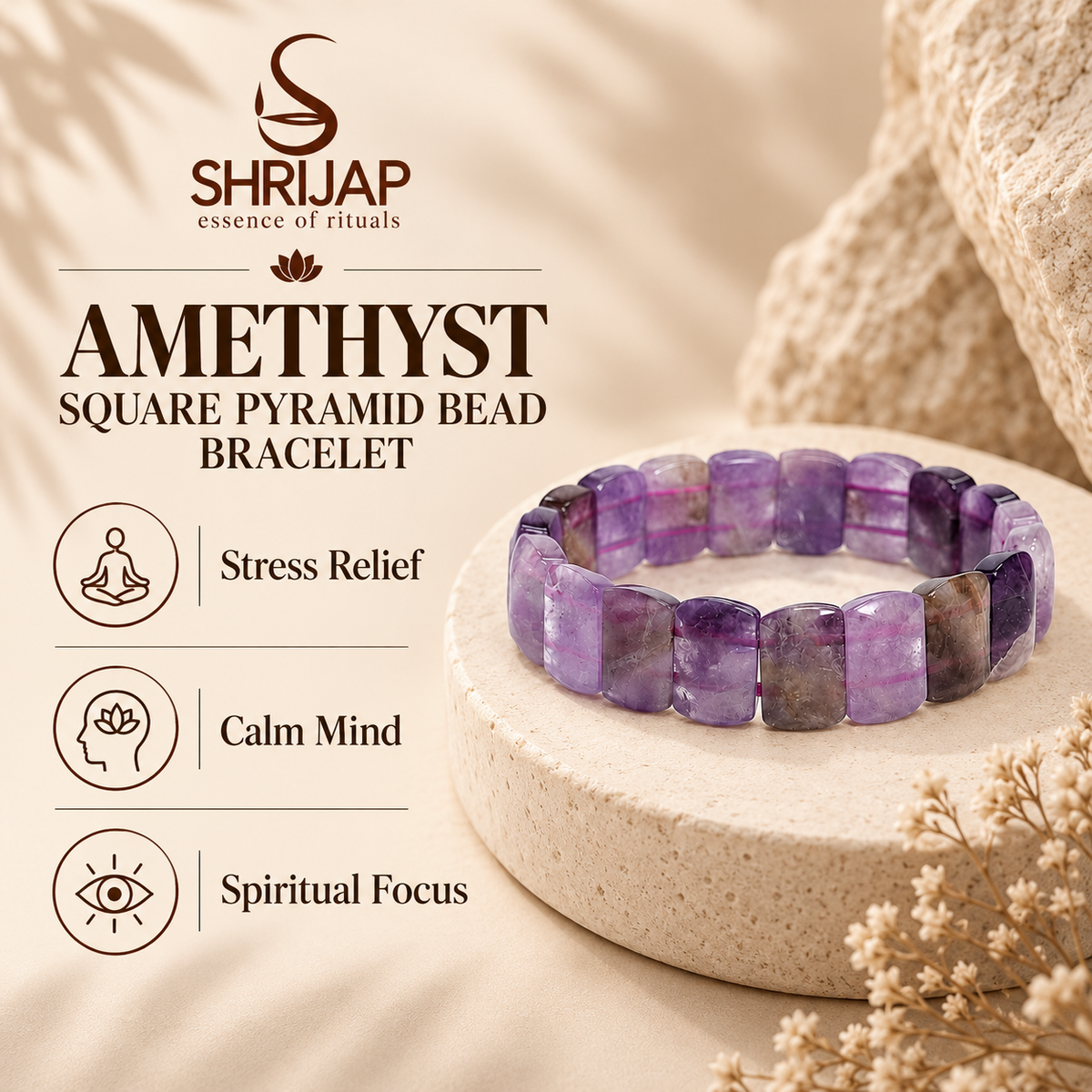 Amethyst Square Pyramid Bead Bracelet