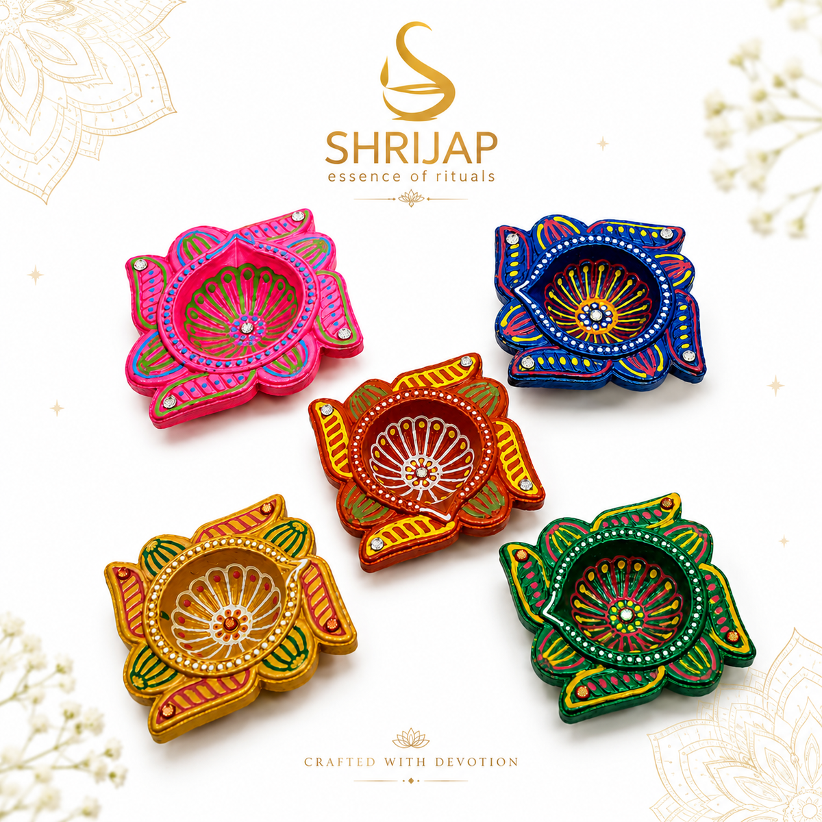 Handpainted Lotus Terracotta Diya – Floral