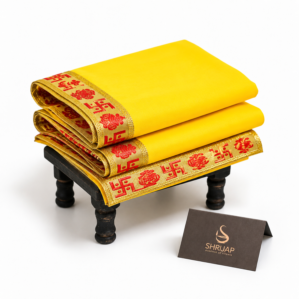 Yellow Velvet Puja Aasan with Golden Border – 15x18 Inch