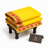 Yellow Velvet Puja Aasan with Golden Border – 15x18 Inch
