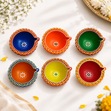 Handpainted Border Carved Terracotta Diya – Floral