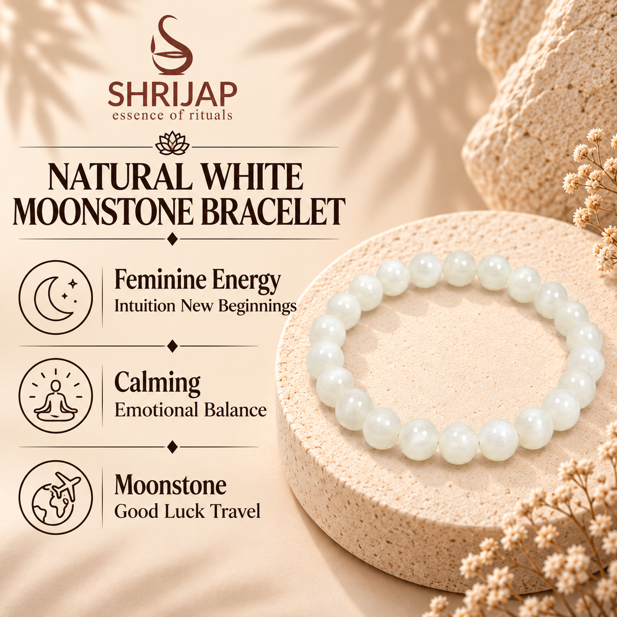 Natural White Moonstone Bracelet – 8 MM
