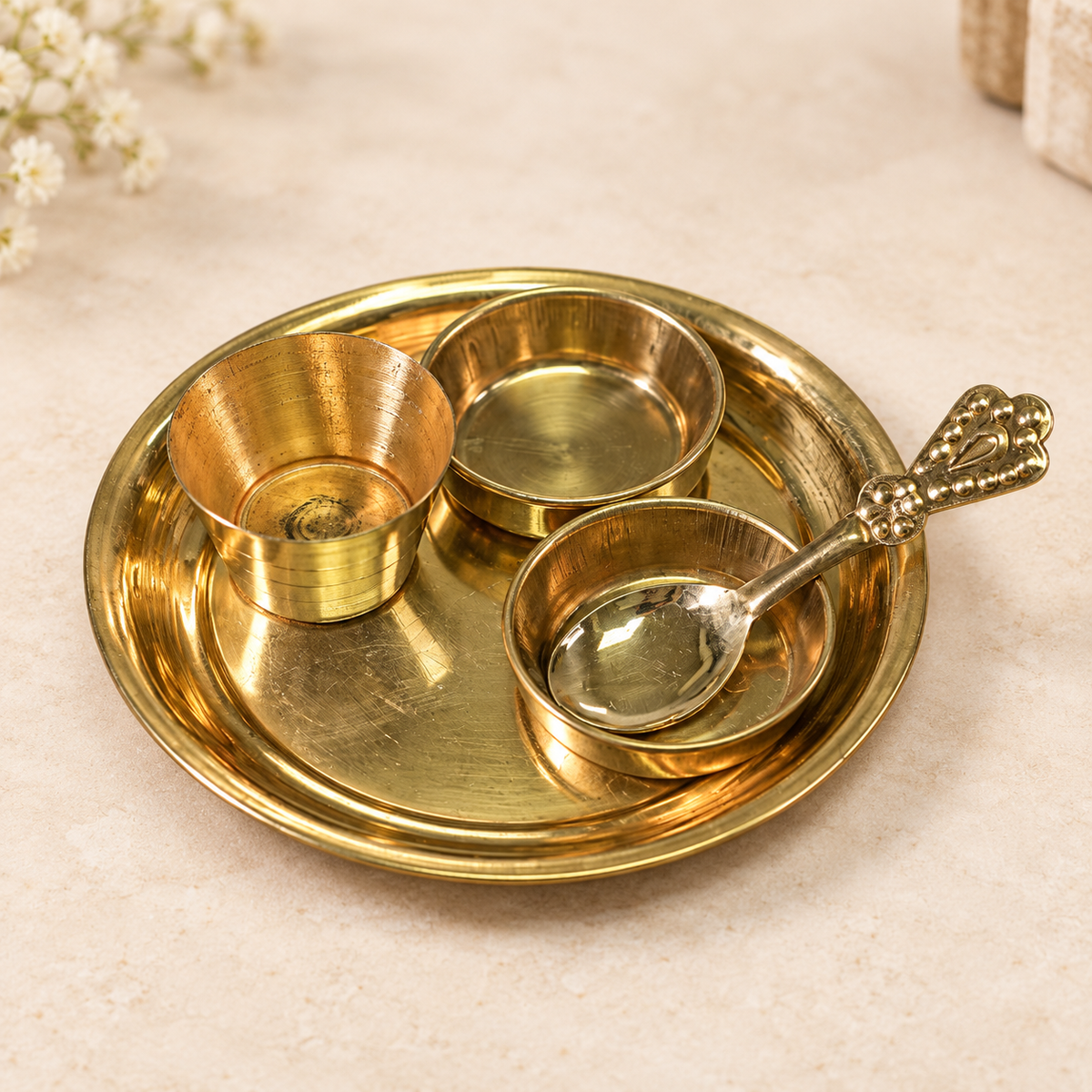 Brass Mini Pooja Thali Set 4 Inch