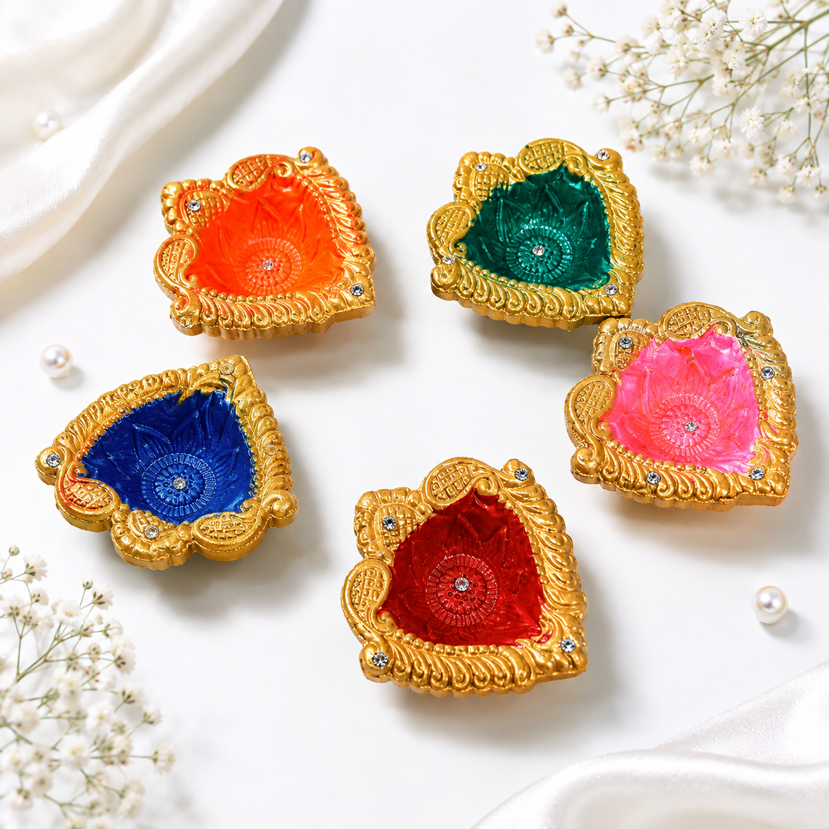 Handpainted Heart Shape Terracotta Diya – Royal