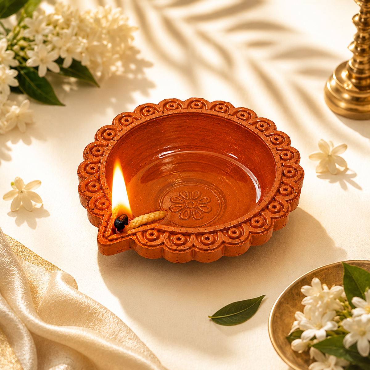 Border Carved Terracotta Diya – Classic
